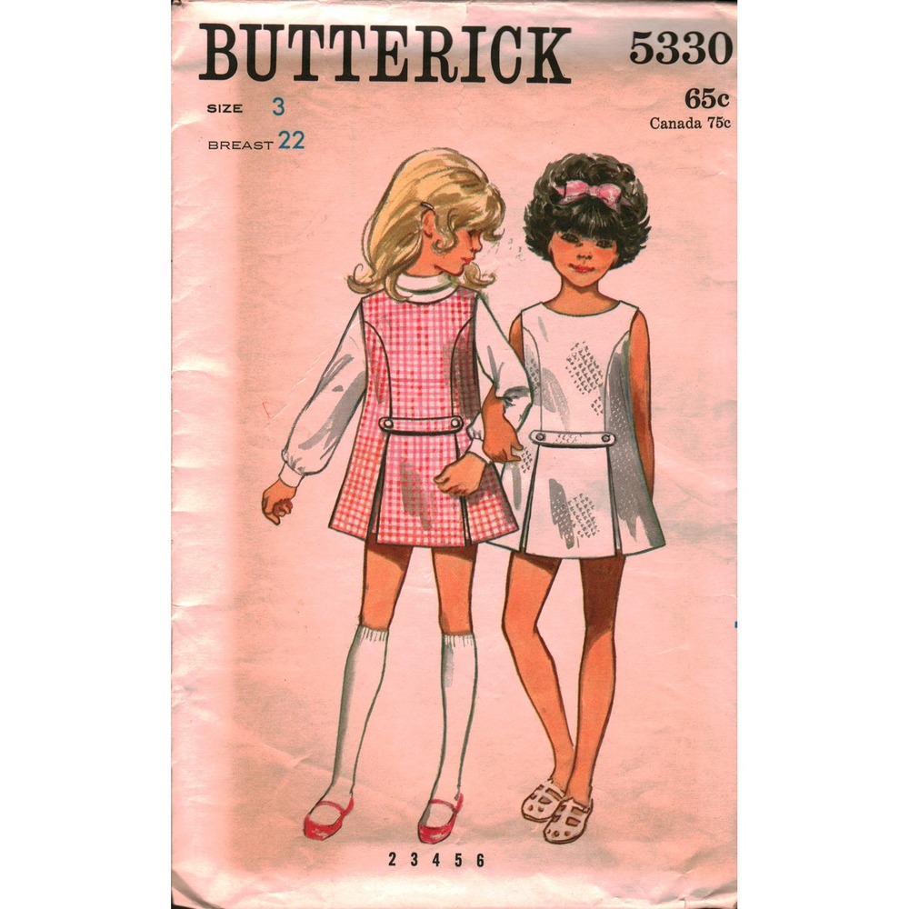 Vintage‎ Butterick 5330 Girls Dress Jumper Sewing Pattern Size 3 Breast 22 1960s